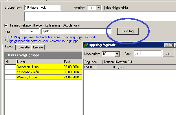 koble fagkode til gruppe